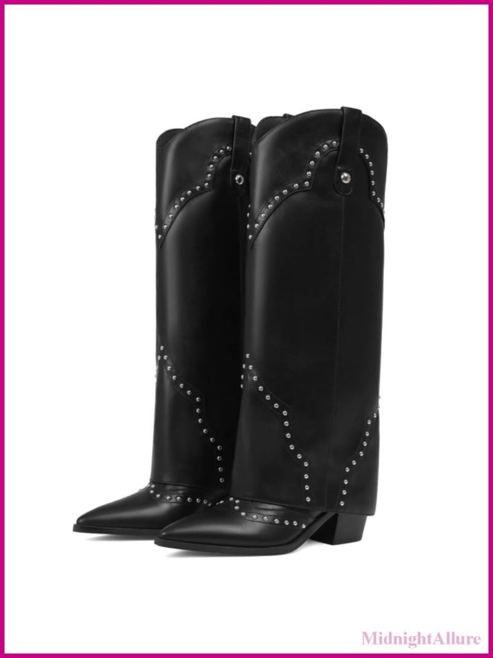 Cowboy Knee High Boots Women Fold Over Western Pointed Toe